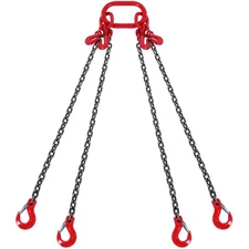 3/8" x 10' Chain Sling 4 Legs G80 Lifting Chain with Grab Hooks 18400 lbs