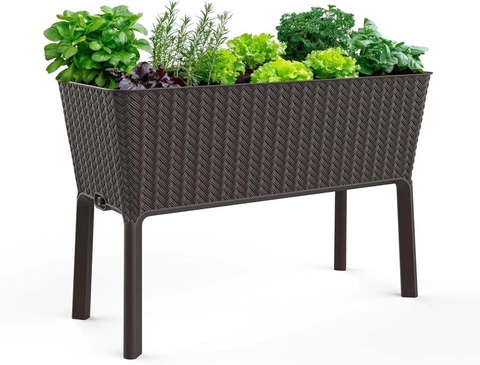 Stylish Splendor 31.7 Gallon Raised Planter Box with Drainage for -Round Use Foto 3 de 4