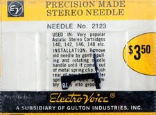 NOS Electro-Voice 2123 Needle Blister Pack Card for Astatic 140 142 146 148