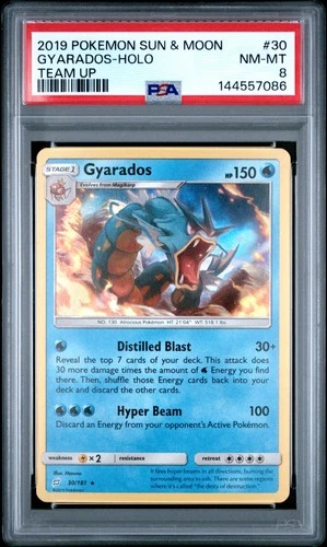 2019 POKEMON SUN & MOON TEAM UP #30 GYARADOS-HOLO PSA 8