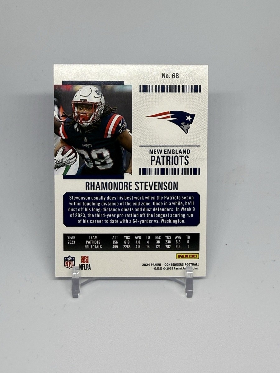 2024 Panini Contenders #68 Rhamondre Stevenson Game Ticket Blue