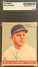 1933 GOUDEY #165 JOE SEWELL SGC AUTHENTIC MINIMUM SIZE NOT MET HOF