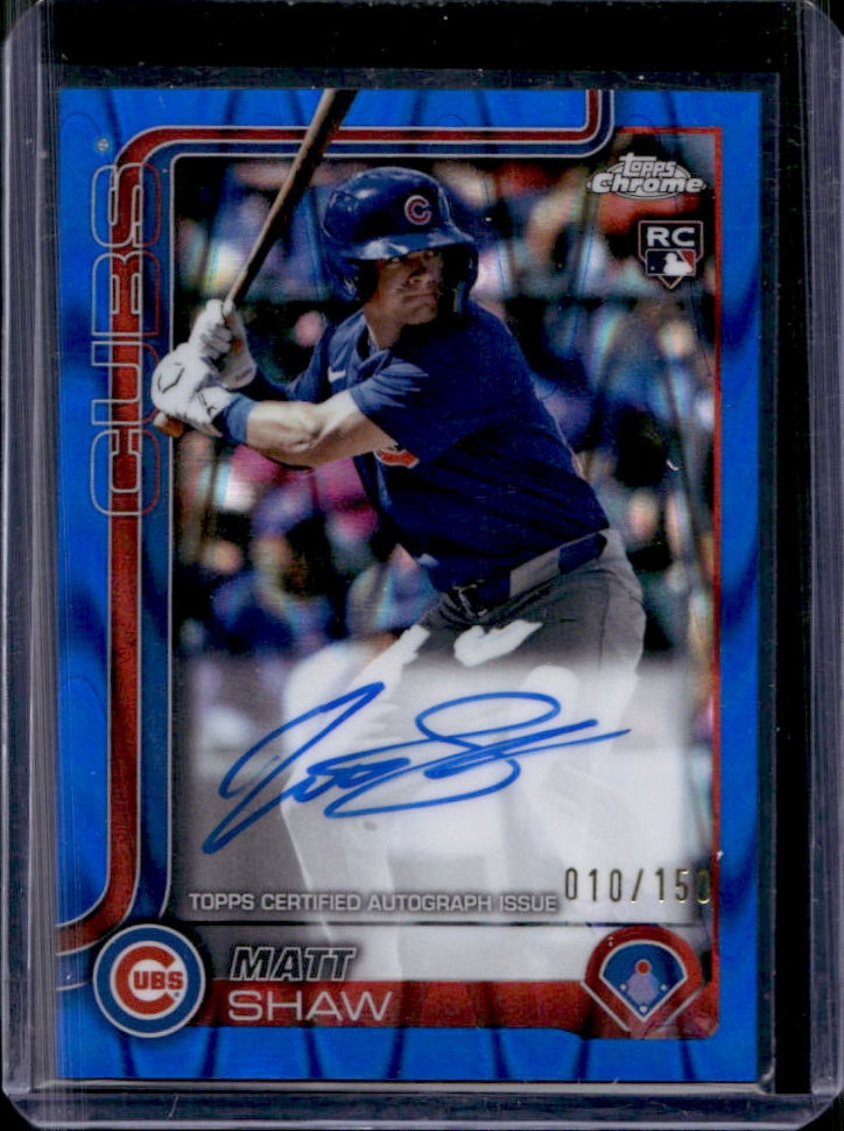 2025 Topps Chrome Matt Shaw Rookie Auto RC Blue RayWave Refractor #/150 Cubs