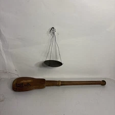 Antique Chinese Asian Herb Dotchin Opium Scale Wooden Case Metal Pan Bone Marker