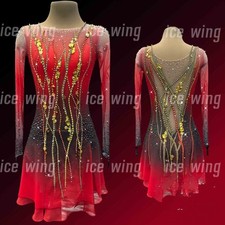 Ice Figure Skating Dress Elasticity Competition Skating Jeweled red dyeing