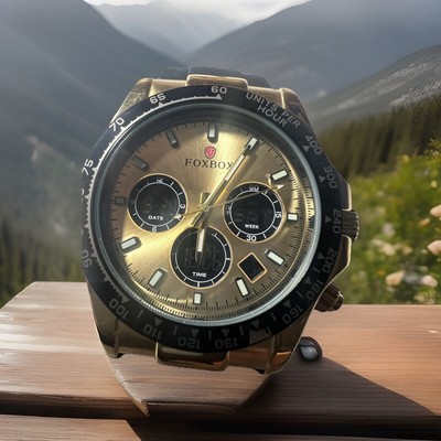 Foxbox digital and analog, black and gold,44mm, WR30M Japan men s