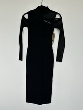 $250 Rachel Roy Womens Black Cold Shoulder Bateau Neckline Fitted Dress Sz S NWT