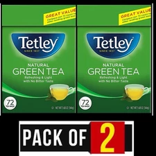 Tetley Natural Green Tea 2 Box Total 144 Bags Refreshing & light NWT 144g EA
