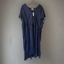 Sz 4X Old Navy Blue BUTTERY SOFT Hi Lo BABYDOLL Maxi Dress Faux Wrap Cotton Boho