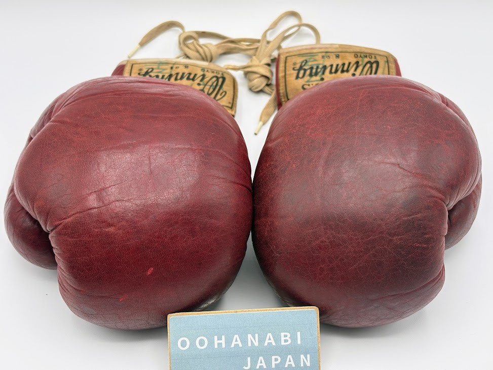 Winning Boxing Gloves 8oz RED Vintage Old Logo Lace up Used Japan