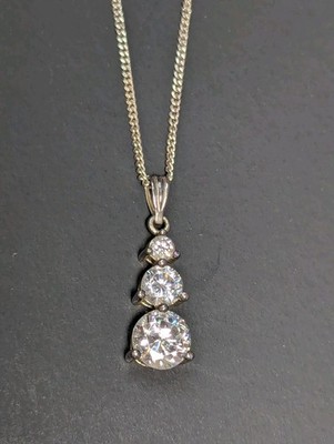 Sterling Silver CZ Pendant Necklace 16'' - 19'' 925 Avon NV