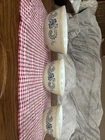 Vintage PYREX Homestead Nesting Mixing Bowls Tan Blue Set of 3