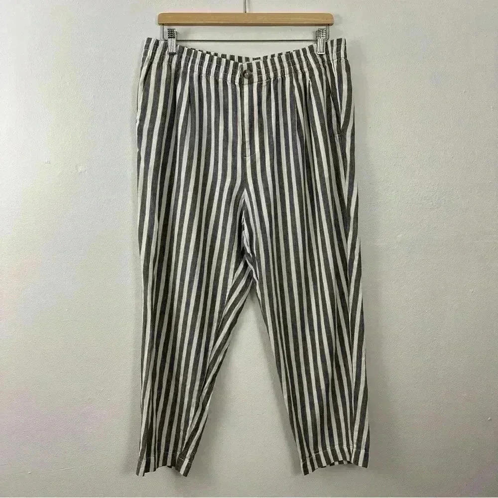 Madewell Women’s Linen Blend Striped Trouser Pants Size L