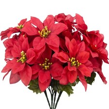 4 Pcs Artificial Poinsettia Bushes Poinsettias Artificial Christmas Flowers R...