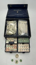 Vintage Miniature Bovine & Bamboo MahJong Tiles with Case