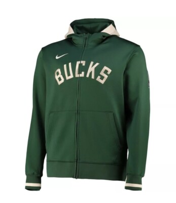 NWT $140 Nike Lg NBA Milwaukee Bucks Full Zip Thermaflex Hoodie Jacket Dri-Fit