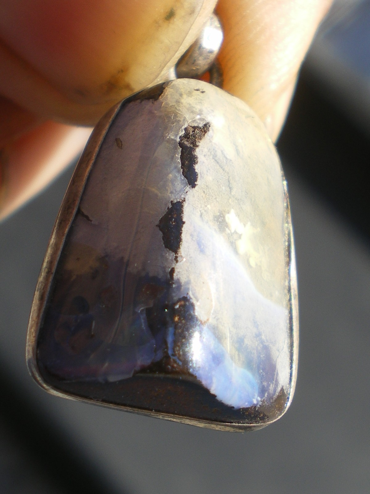 Pendentif boulder opale arlequin véritable bijoux argent 925 collier australie