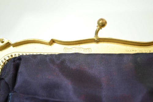 WHITING & DAVIS Ivory Metal Mesh Evening Clutch Purse w/ Purple Lining #2665 Vtg - Picture 7 of 9