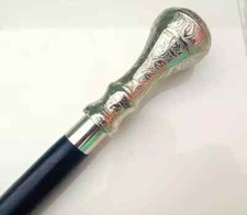 Wooden Canes Camping  Hiking Walking Stick Brass Handle Sturdy Black Shaft