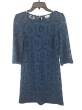 Chicos Dress Womens Small O Blue Sheer Lace Boho Artsy Long Sleeve Sheath
