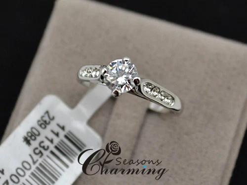 Wedding Ring Classic White Gold Plated 1ct Top CZ Stone Finger Ring Engagement  - Image 2 of 4