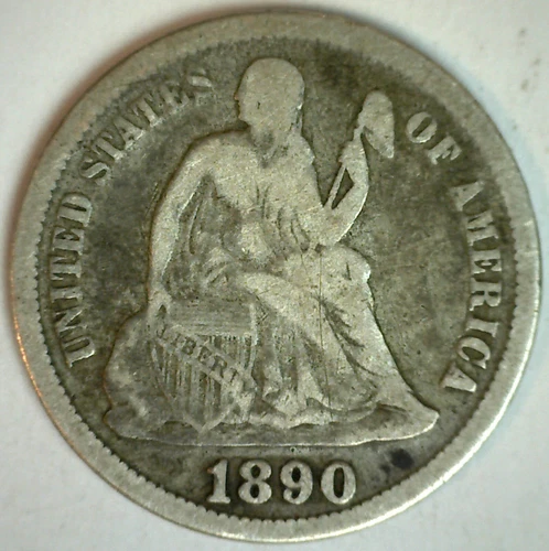 1890 Seated Liberty Silver Dime 10c US Type Coin Fine Circulated Philadelphia