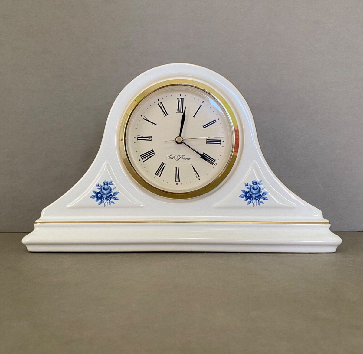 Rare Seth Thomas Mantel Shelf Clock w/ Hornsea Pottery Blue