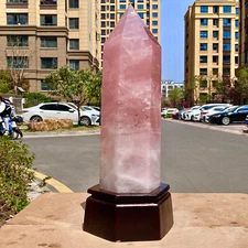 Pink Quartz Point w/ Wood Stand - Single Terminated - Healing Crystal - 20.1lb