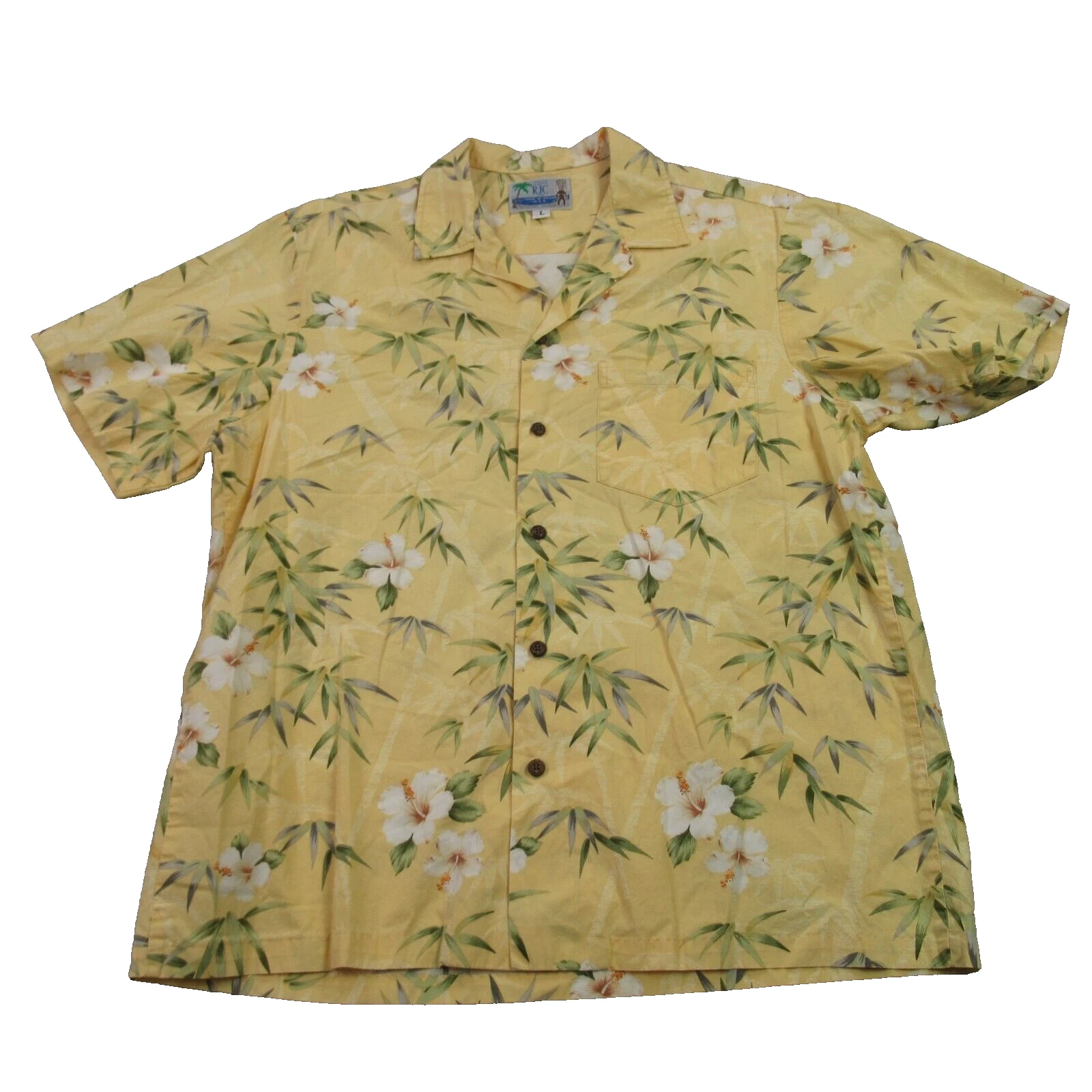 RJC Mens Shirt Large Short Sleeve Button Up Floral Cotton Pocket Casual