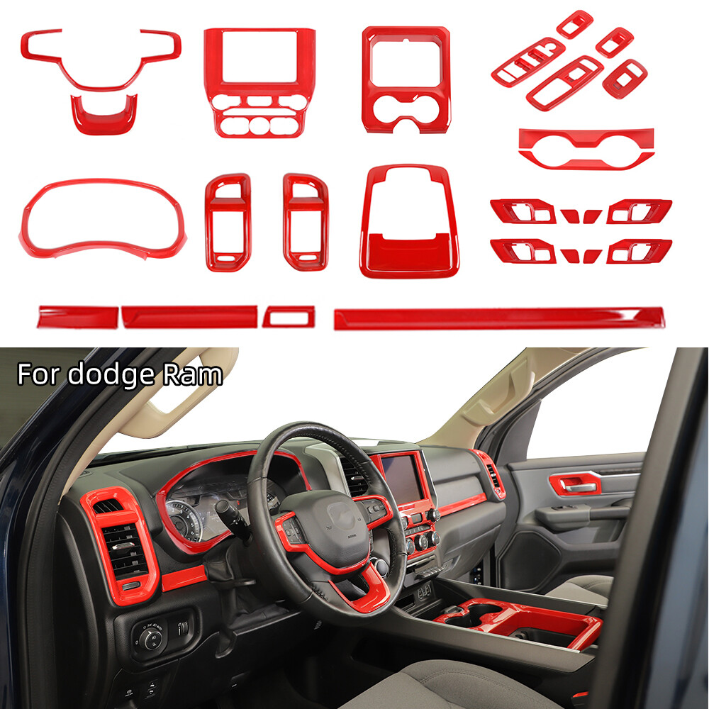 28x Interior Decoration Cover Trim Kit For Dodge Ram 1500 2018+ Red Accessories