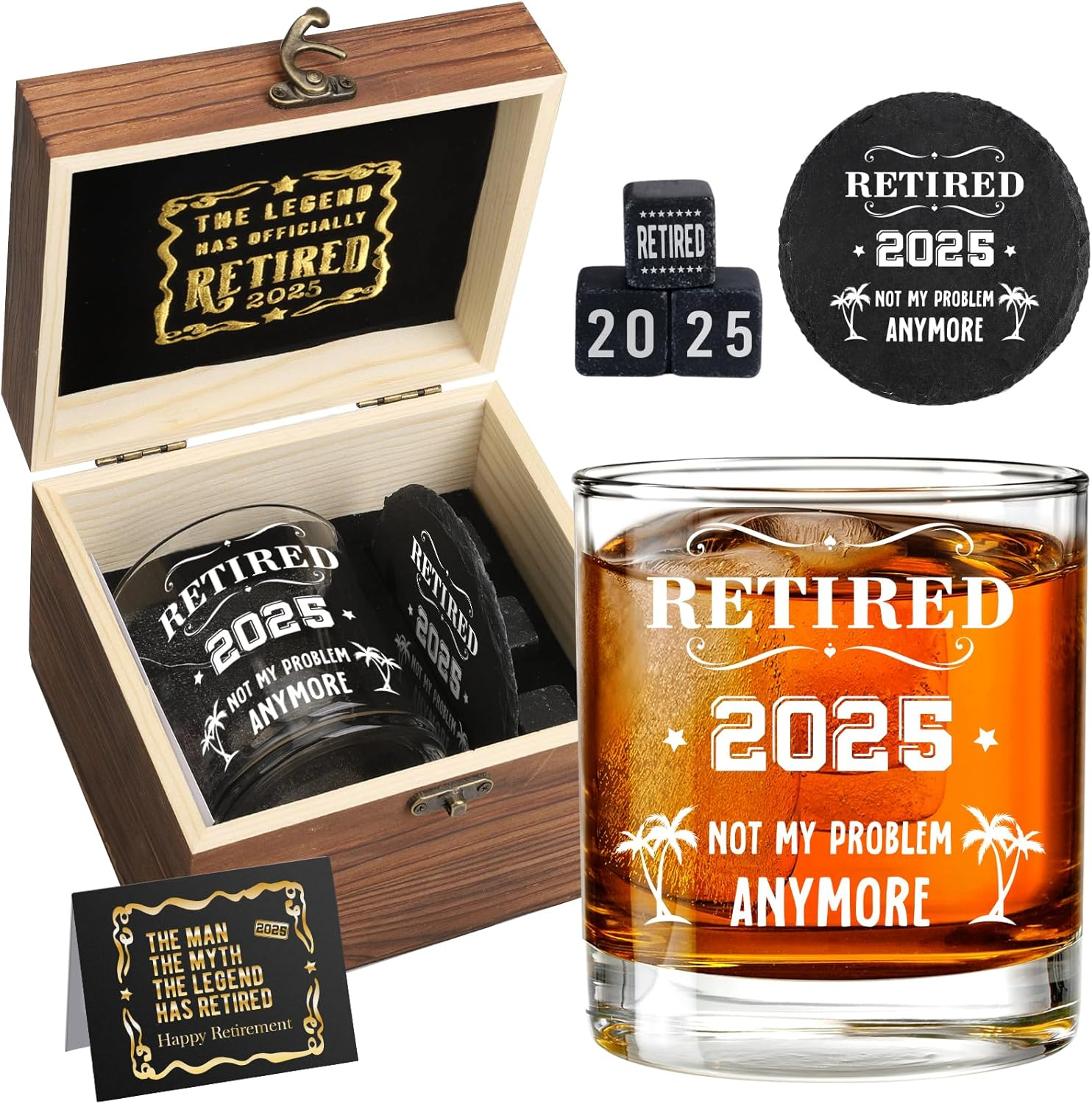 Retirement Gift for Men 2025 Whiskey Glass Set Not My Problem Anymore