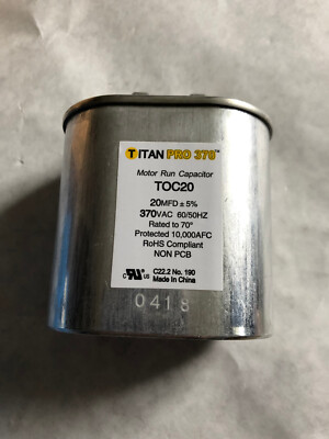NEW Titan Pro 370 TOC20 Motor Run Capacitors 20 MFD 370 VAC,Oval SHAPE,T0C20,BV