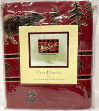 Woolrich Twin Red Flannel 100 Cotton Sheet Set LODGE CHRISTMAS OUTDOORS BEARS
