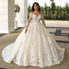 Luxury O-neck Wedding Dresses Long Sleeves Applique Corset A-line Bridal Gowns