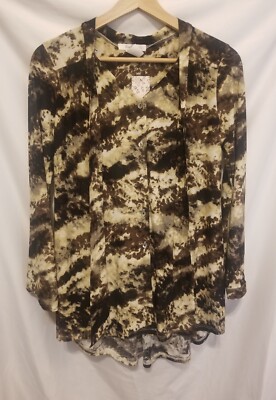 Everly Grey Kitty Maternity Top XS Brown Terra Pullover 3/4 Sleeve Hi Low Hem