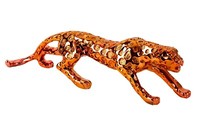 Moderne Skulptur Dekofigur Leopard Aus Kunststein Bronzefarben LäNge 55 Cm