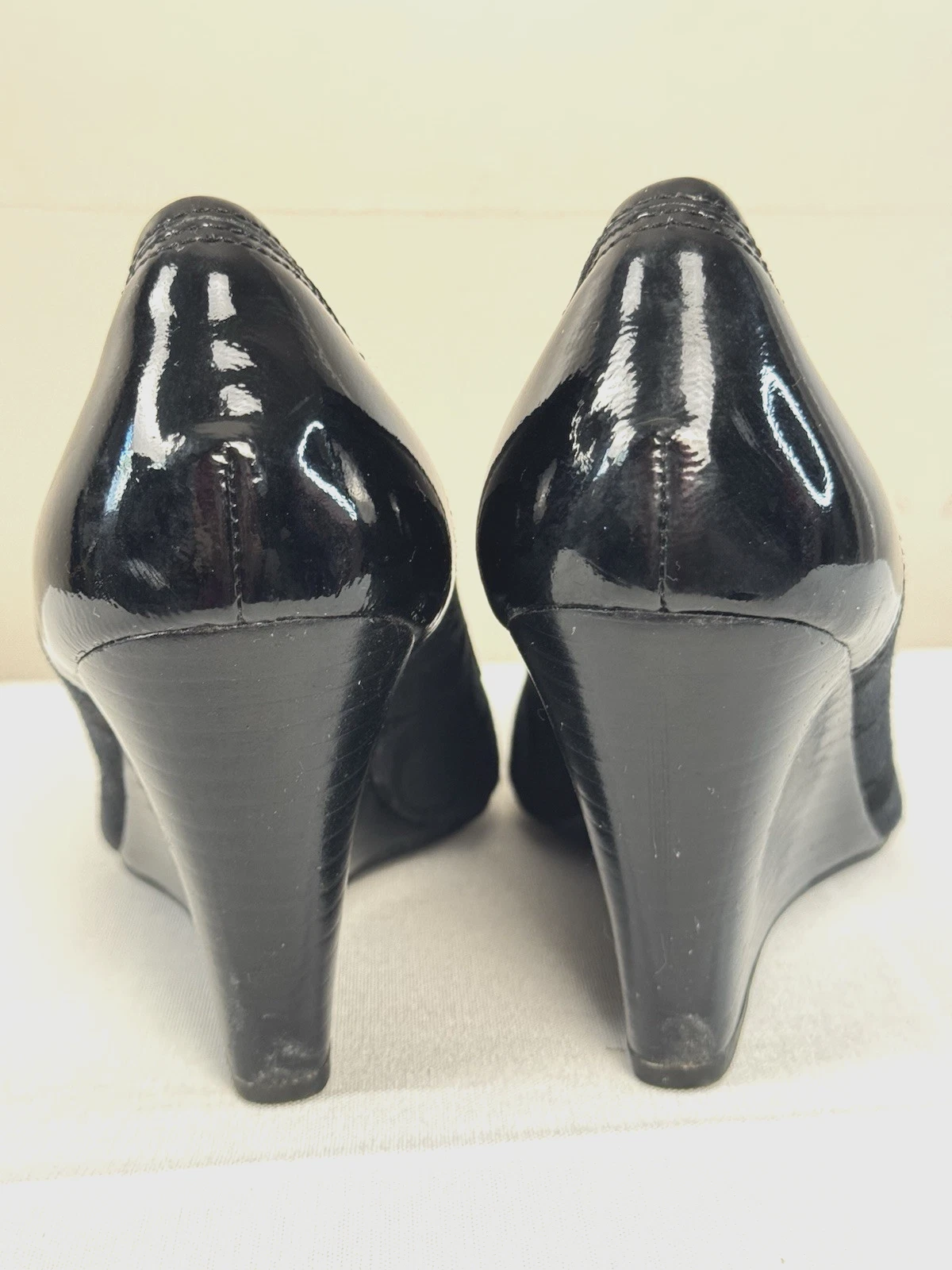 Coach Vintage Tamalia Zeppa 8 5 Peep Toe Nero Tela Logo Chic Ciondoli Floreali Y2k