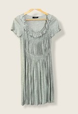 Thakoon Gray Ruffle Pleated Knit Short Sleeve Dress Size 2
