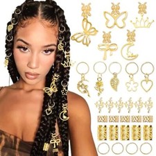 40PCS Gold Hair Jewelry Butterfly Braids Clips Dreadlock Charms Hair Cuffs