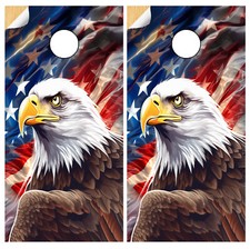 C309 Eagle Flag Cornhole Board Wraps LAMINATED Wrap Decals Vinyl Stickers Skins