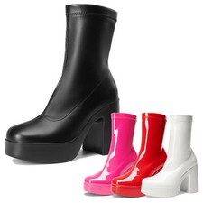 Mujeres Plataforma Gogo Botines Gruesos Tacones Altos Punta Cuadrada Moda Botines