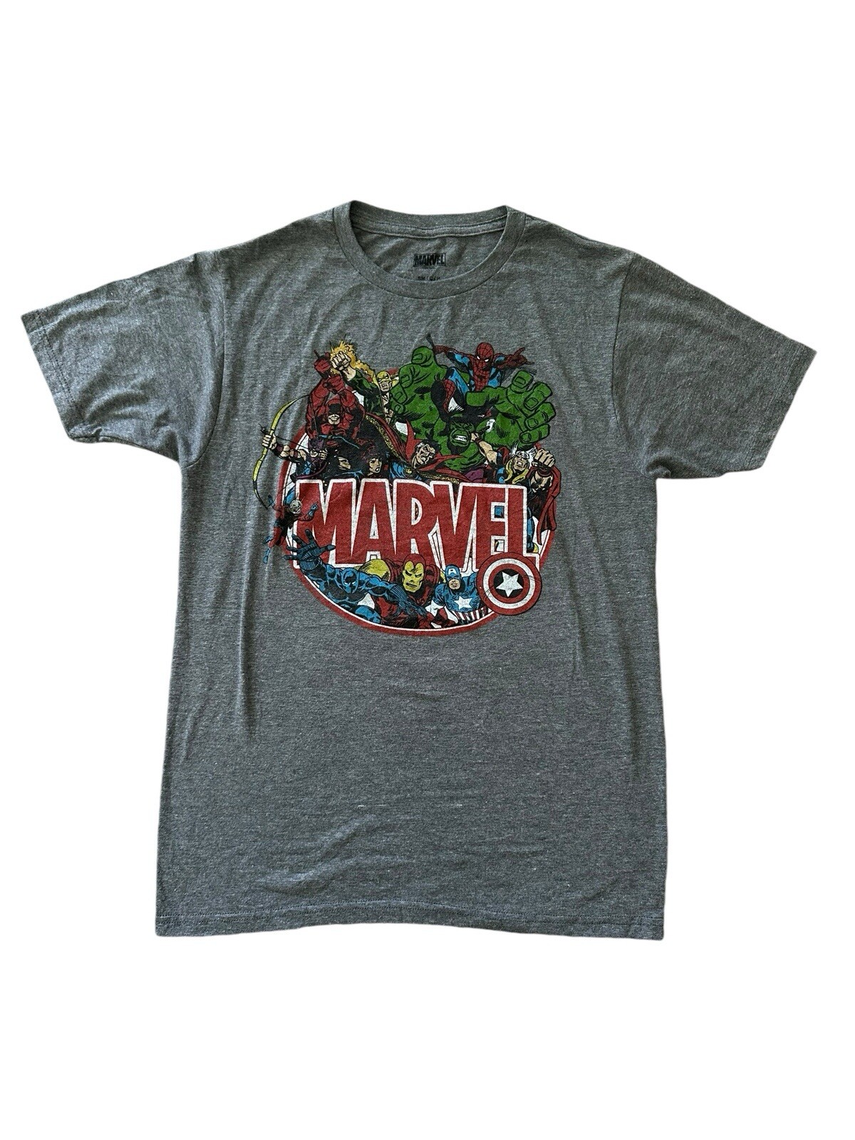 Marvel Shirt Adult Small Gray Avengers Heros Graphic Print Short Sleeve Mens