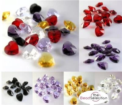 THEBEADSELECTION 10 HEART FACETED GLASS BEADS PENDANT CRYSTAL SUN CATCHER 14mm COLOUR CHOICE