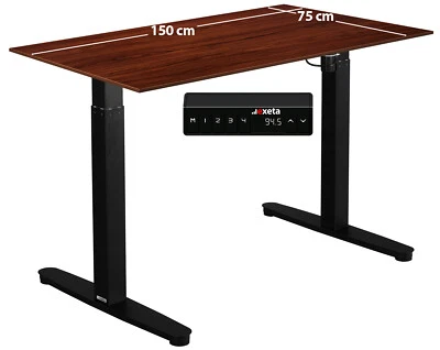 EXETA - HÖHENVERSTELLBARER SCHREIBTISCH Elektrisch höhenverstellbar EXETA Tisch Schreibtisch schwarz + Tischplatte braun