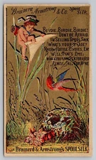 Spool Silk Trade Card Boy Climbing into Calla Lily Brainerd Armstrong Gold Bkgrd