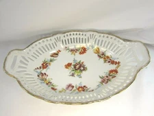 SCHWARZENHAMMER ? GERMANY VINTAGE RETICULATED PIERCED FLORAL OVAL DISH 32994