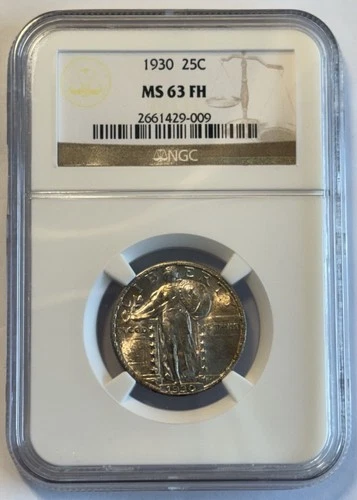 1930 US 25c Graded NGC MS 63 FH .900 Silver Quarter Coin Encased Uncirculated