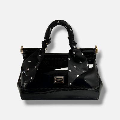 Dolce & Gabbana Women's Black Silk Scarf Top Handle Leather Bag | eBay