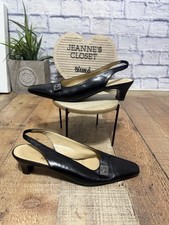Salvatore Ferragamo Slingback Pumps 9 AA 2A Black Leather Silver Tone Logo