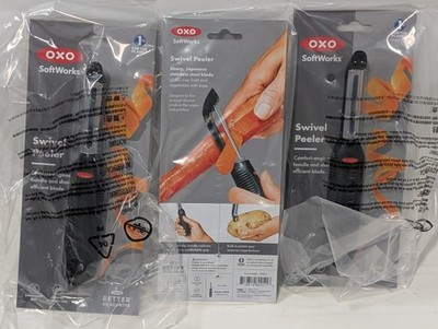 OXO Softworks Swivel Peeler Black Stainless Steel Blade Non-Slip Grip 3-Pack